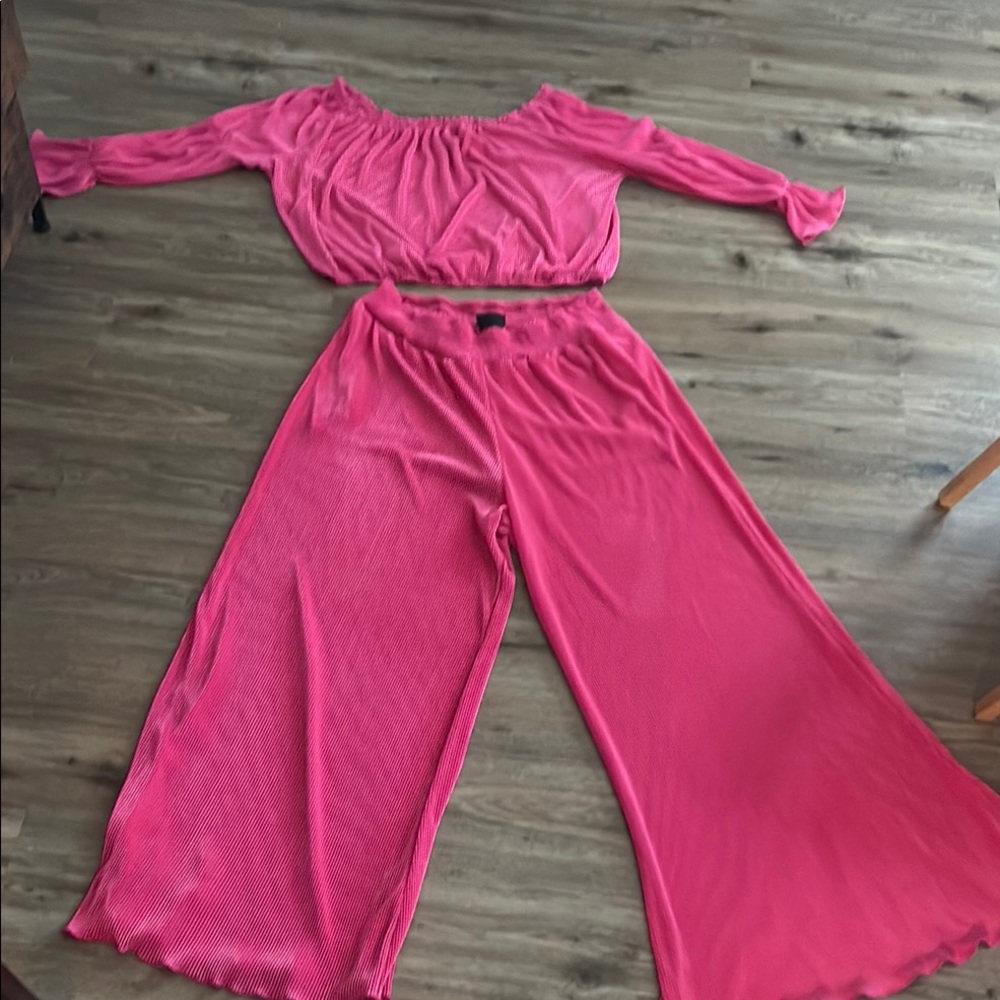 Vibrant Pink Wide Leg Jumpsuit with Off-Shoulder Design